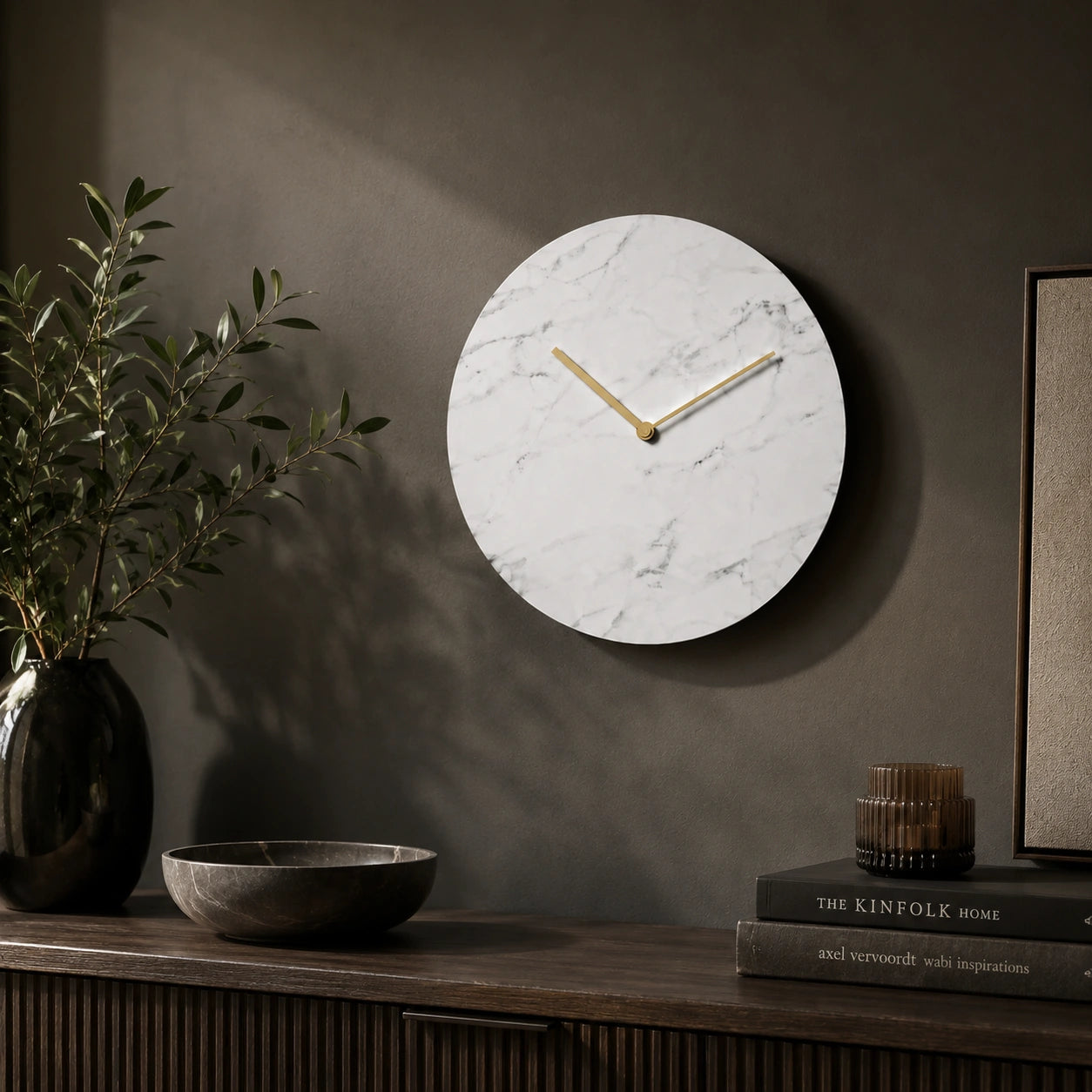 Luxury 14 Inch White Marble Wall Clock