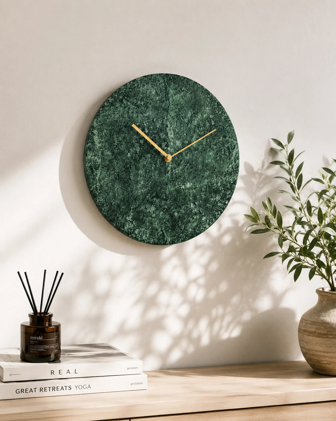 Premium green marble clock at an affordable price for modern living room, bedroom and office decor