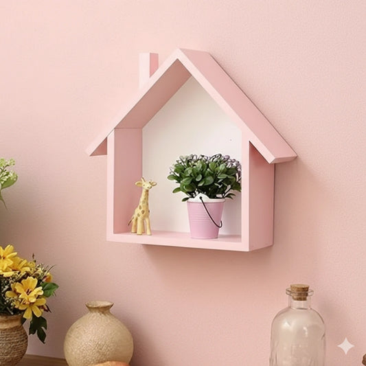 Wooden house wall shelf for kids room and bedroom décor
