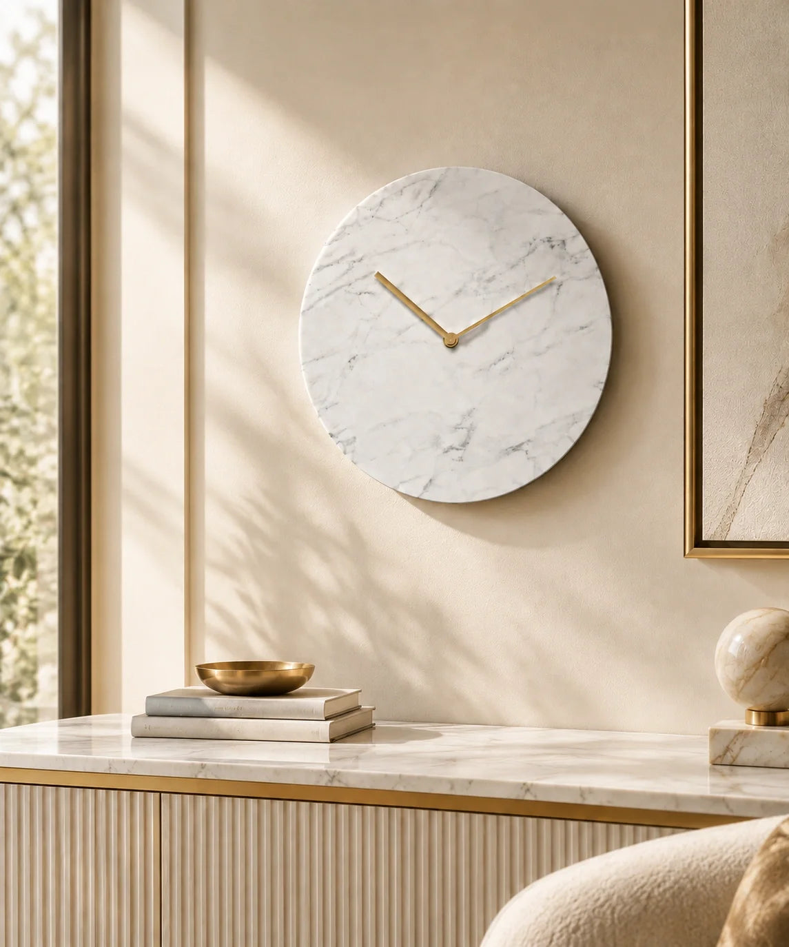 marble wall clock with gold hands for luxury modern home decor, elegant wall clock collection by Reggal Decors