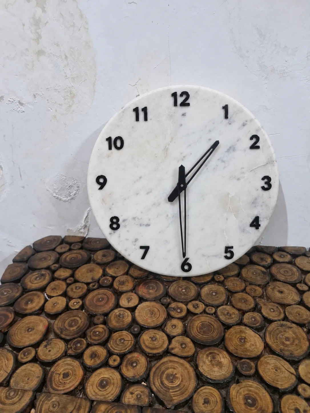 14 Inch White Marble Wall Clock with Black Numbers