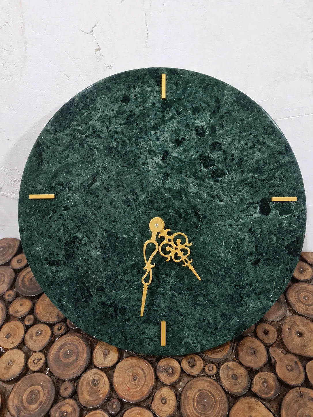 Green Marble Wall Clock – 14 Inch Luxury Modern Wall Clock with Quarter Markers