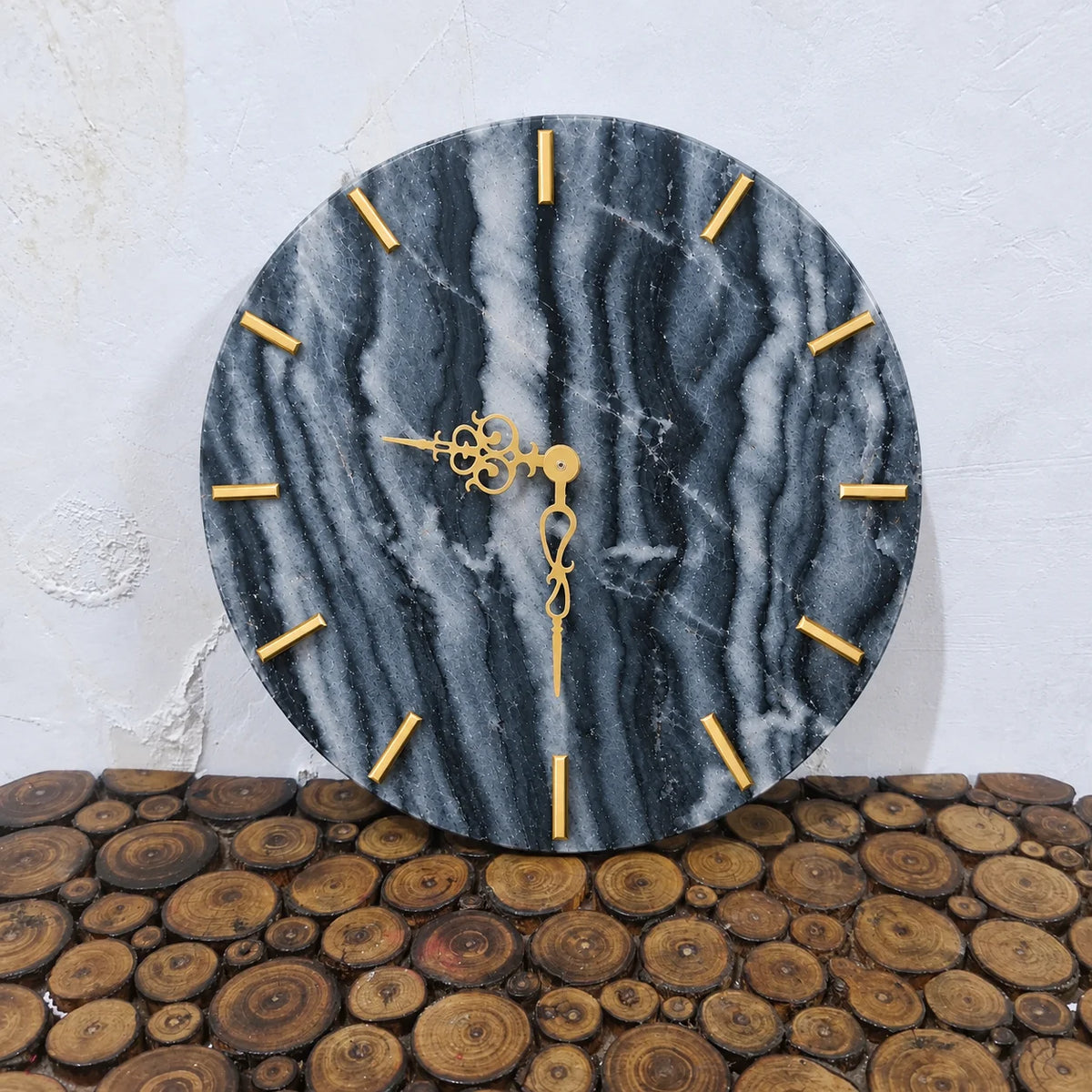 14" Marble Wall Clock with 2 Marble Diyas – Festive Décor Combo