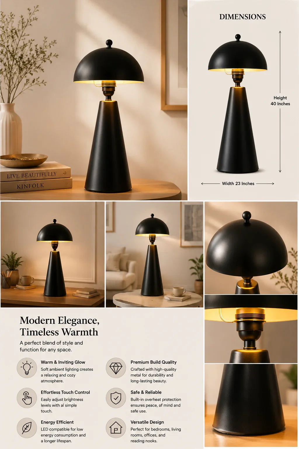 Black Metal Bedside Table Lamp By Reggal Decors