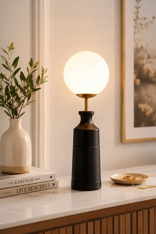 Black Wooden Globe Table Lamp  for the bedroom By Reggal Decors