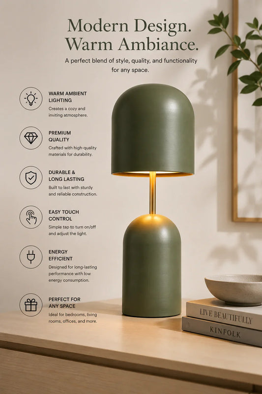 Reggal Decors Olive Green Modern Metal Table Lamp | Minimalist Decorative Bedside Lamp for Bedroom, Living Room & Office