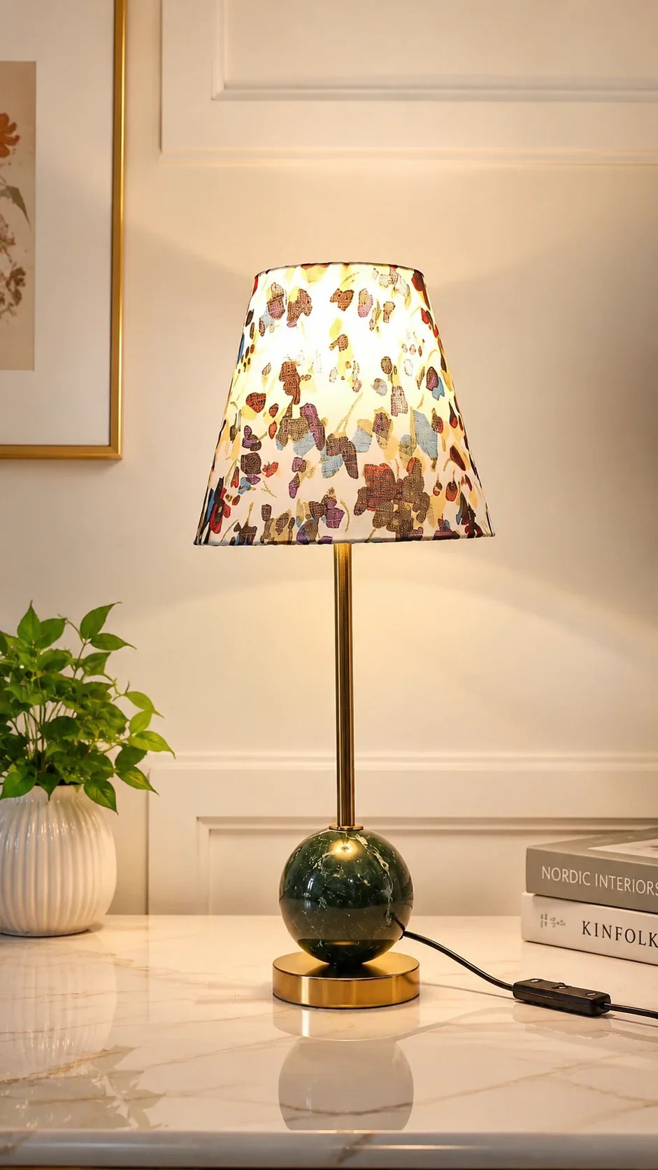 Reggal Decors Floral Designer Table Lamp | Luxury Decorative Bedside Lamp with Marble Base for Bedroom & Living Room