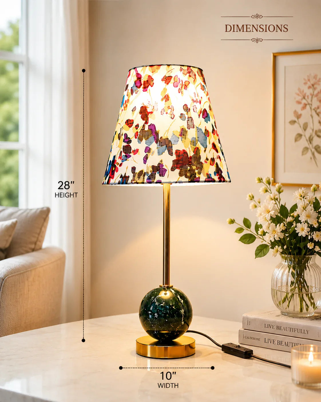 Reggal Decors Floral Designer Table Lamp | Luxury Decorative Bedside Lamp with Marble Base for Bedroom & Living Room