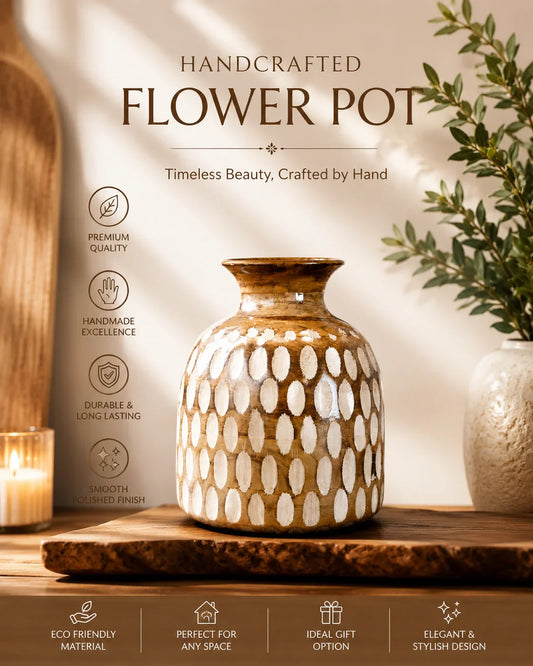 Reggal Decors Decorative Ceramic Flower Vase | Modern White & Brown Textured Flower Pot for Home Decor, Living Room & Table Centerpiece