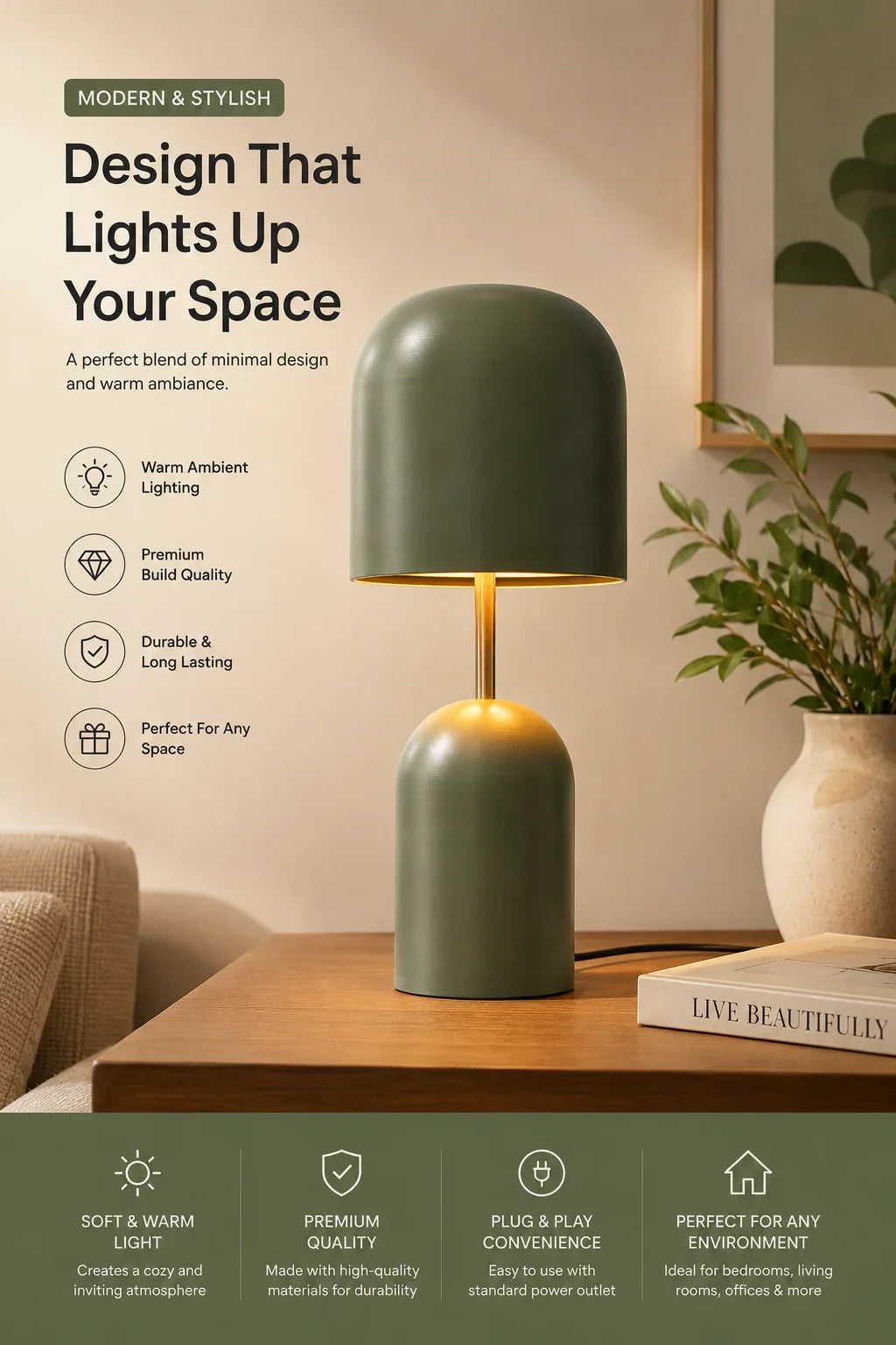 Designer bedside  Green Bedside Table Lamp By Reggal Decors