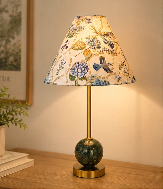 Designer bedside lamp with floral fabric shade For reading  By Reggal Decors