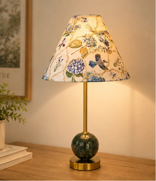 Designer bedside lamp with floral fabric shade For reading  By Reggal Decors