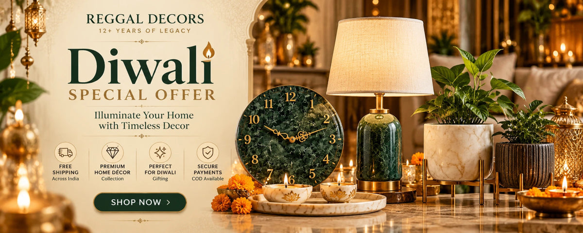 Reggal Decors Diwali Special Offer – Premium Home Decor, Marble Wall Clocks, Table Lamps, Marble Diyas and Decorative Flower Pots