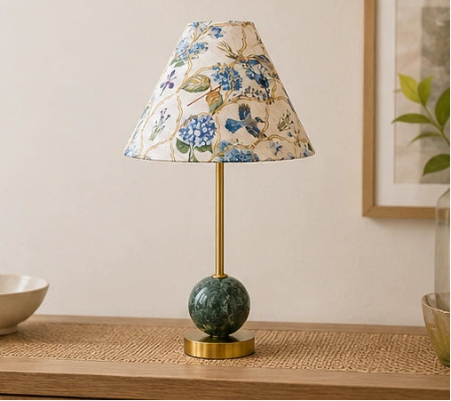 Marble  table lamp with floral lampshade for Living room   By Reggal Decors
