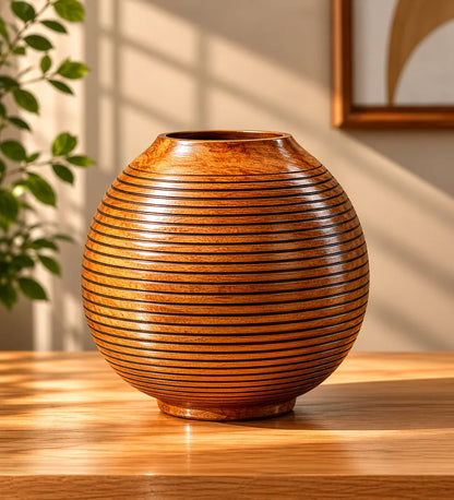 Handcrafted wooden decorative vase