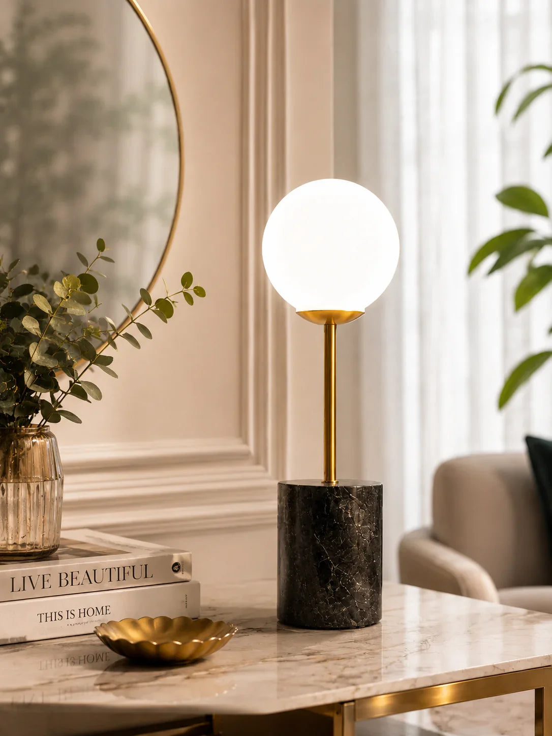 designer bedside Black Marble  Table Lamp By Reggal Decors