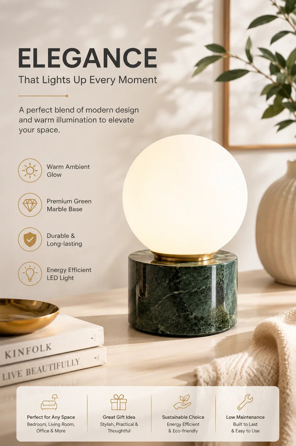  designer Green Marble Globe Table Lamp for bedroom  By Reggal Decors