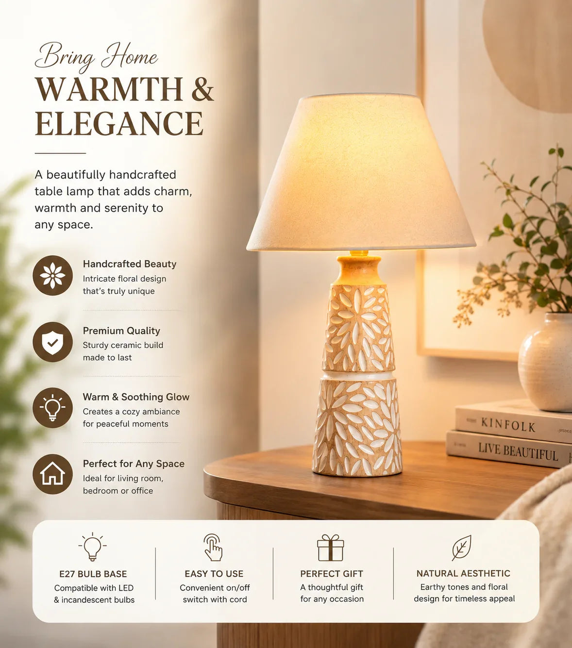 Handcrafted Wooden Table Lamps for bedroom By Reggal Decors