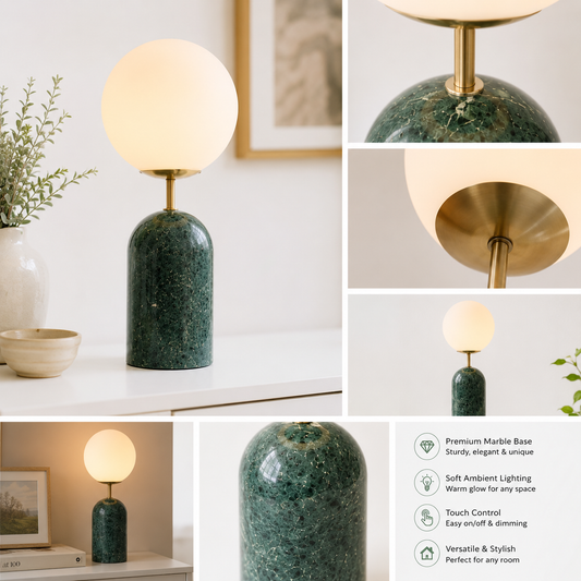 Luxury green marble globe table lamp for modern home decor