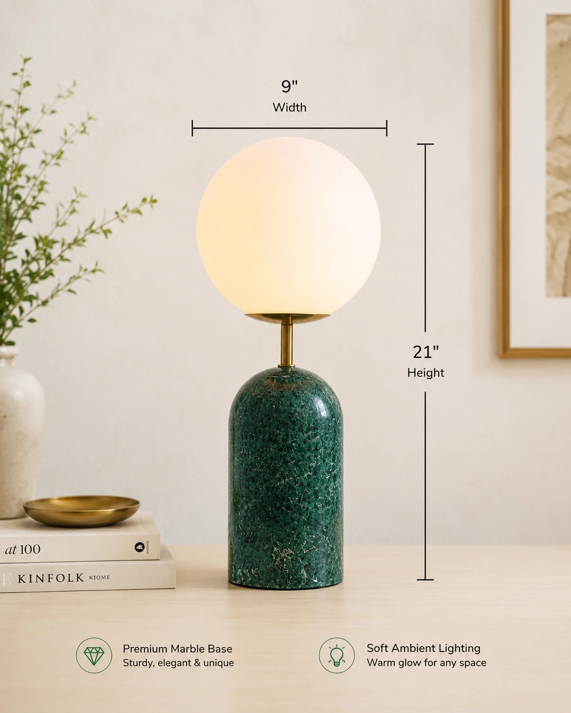 Green marble  table lamp for Bedroom and Living room  By Reggal Decors