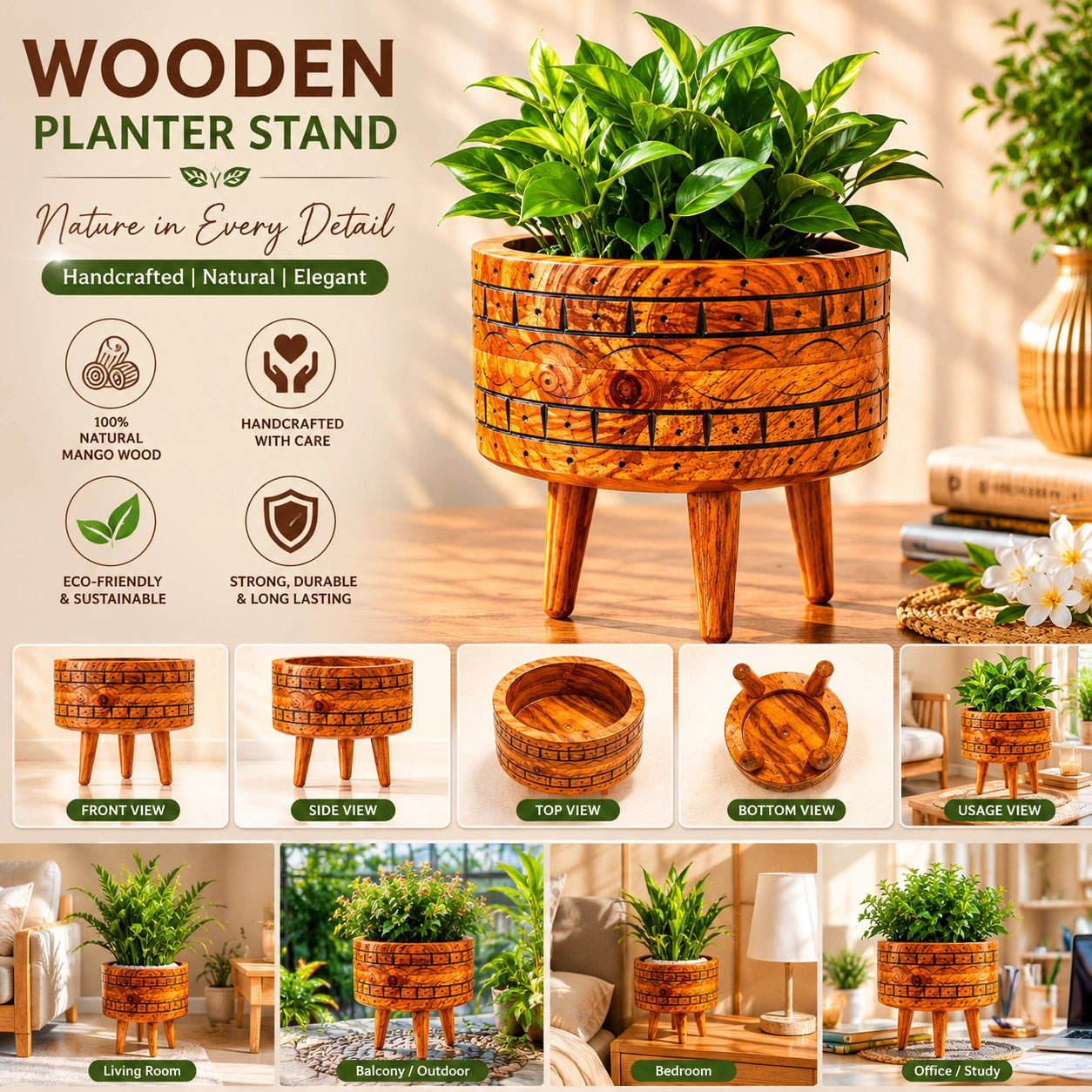Wooden plant pot  and vase for Decoration and living room  By Reggal Decors