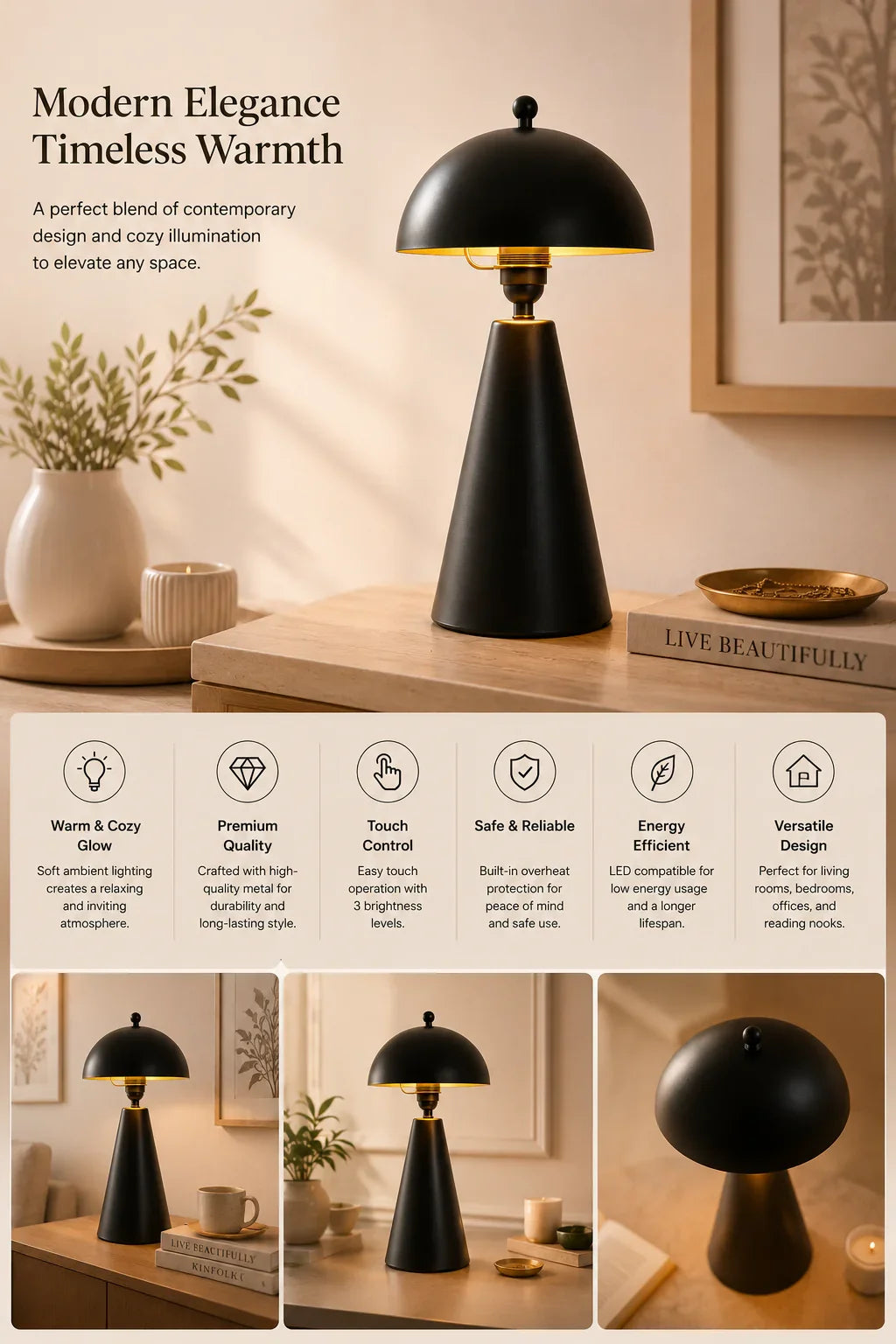 Minimalist Black Table Lamp for Living Room By Reggal Decors