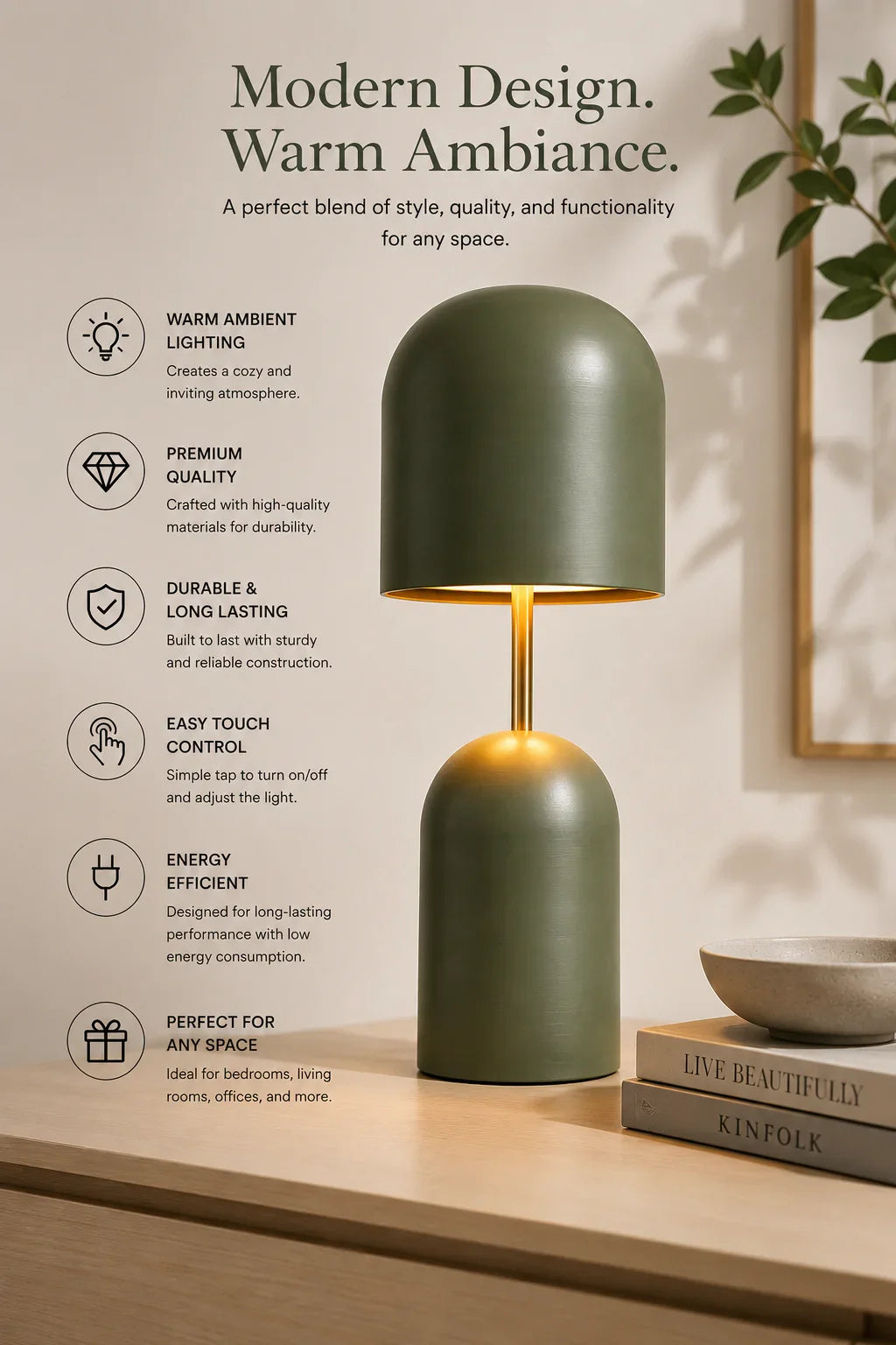  bedside Minimalist Green Metal Table Lamp By Reggal Decors