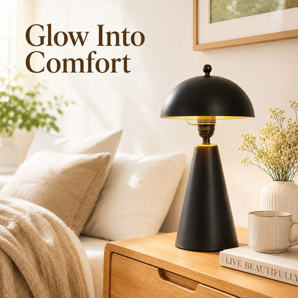 Modern Black Mushroom Table Lamp  for bedroom By Reggal Decors
