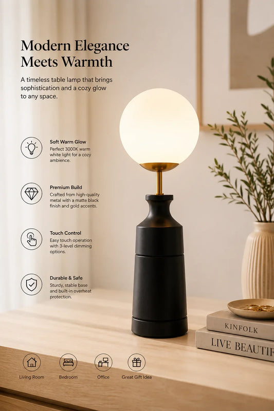 Modern Black Wooden Bedside Lamp By Reggal Decors