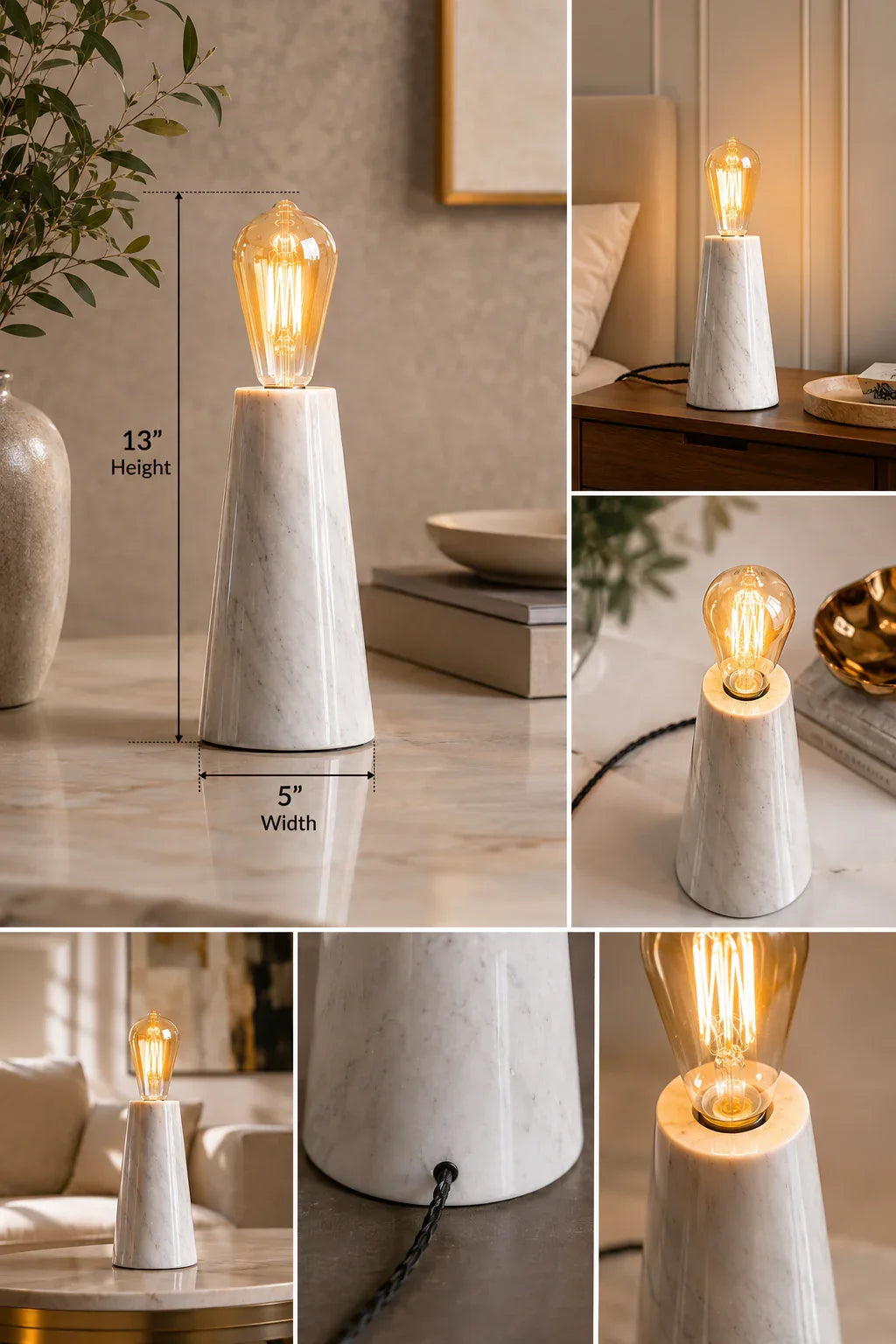 Modern White Marble Bedside Lamp for gifting  By Reggal Decors 