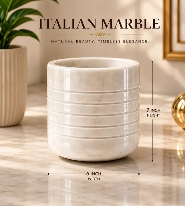 Modern white marble decorative planter and pot  for living room By Reggal Decors 