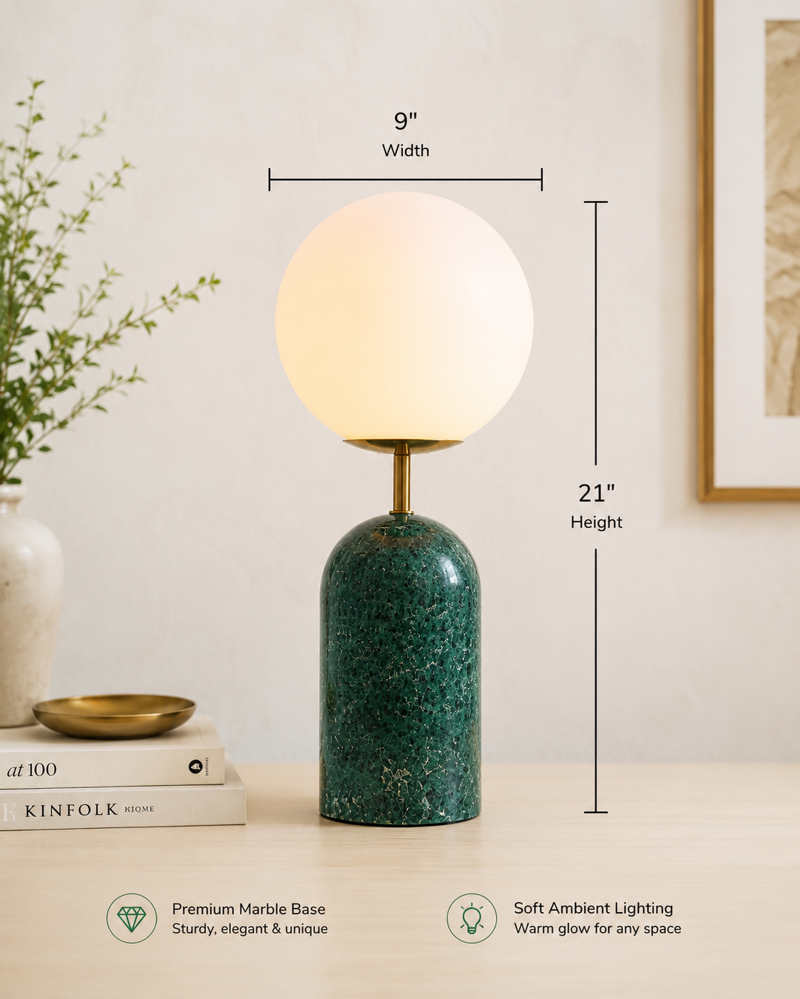 Premium designer green marble table lamp for living room