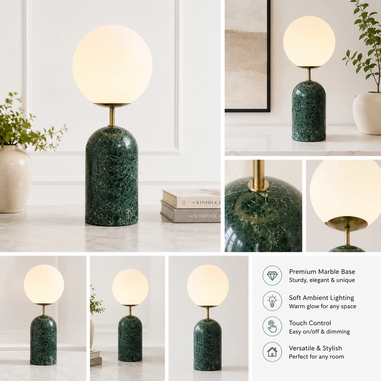  Designer Green Marble table lamp for Living room  By Reggal Decors