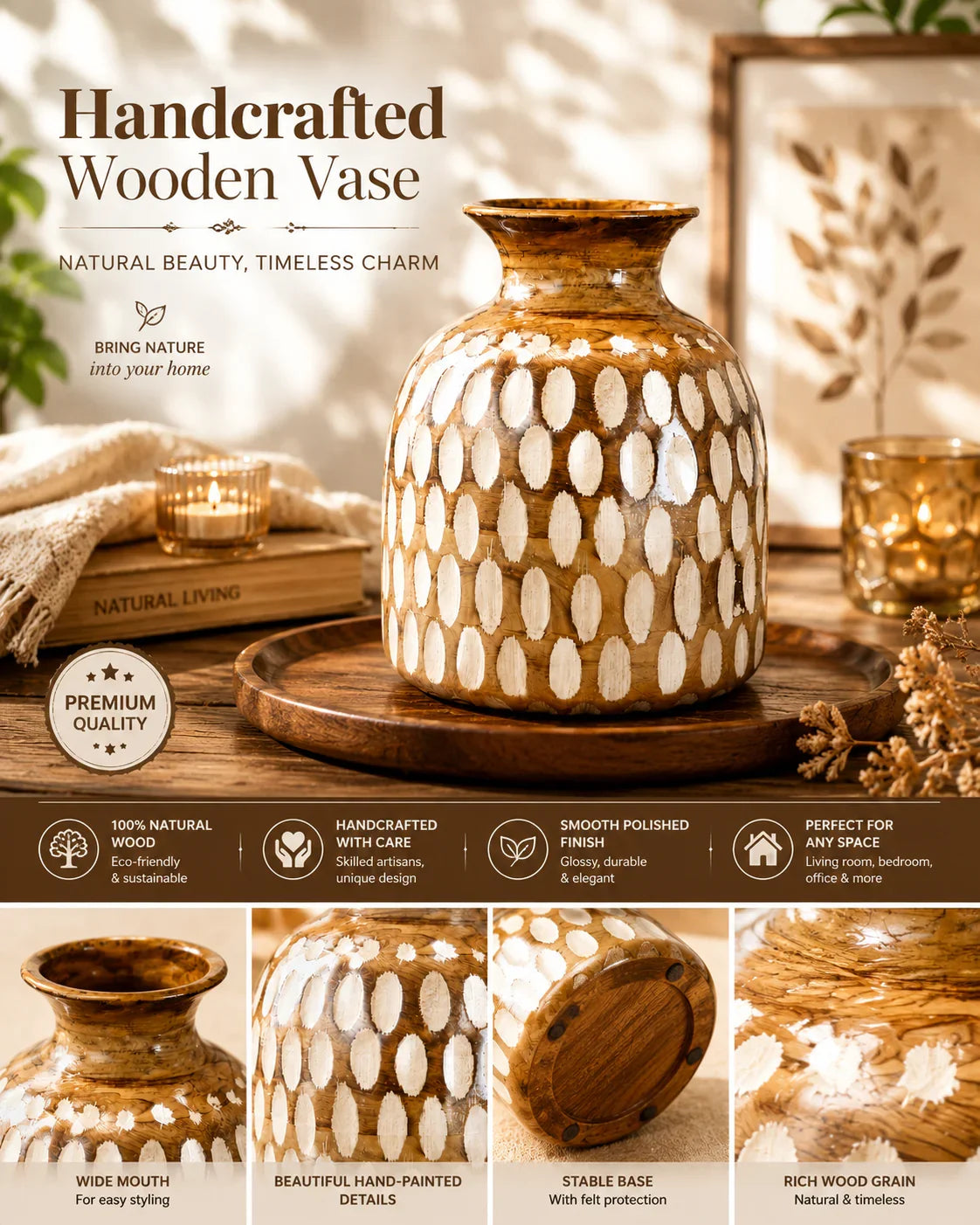  wooden home decor vase  pot for home By Reggal Decors
