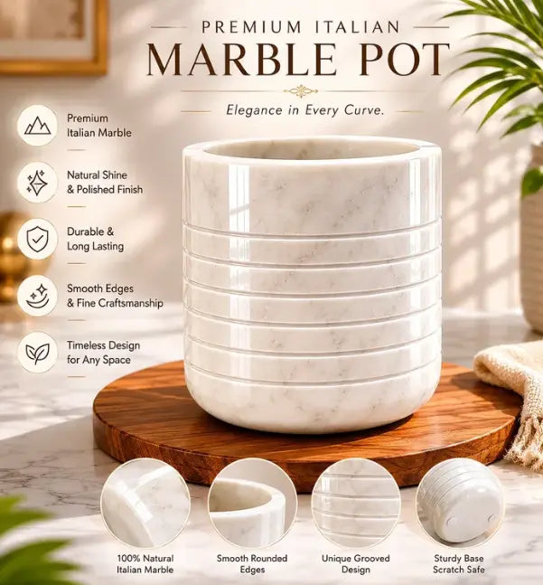 White marble planter pots for living room and bed room  By Reggal Decors