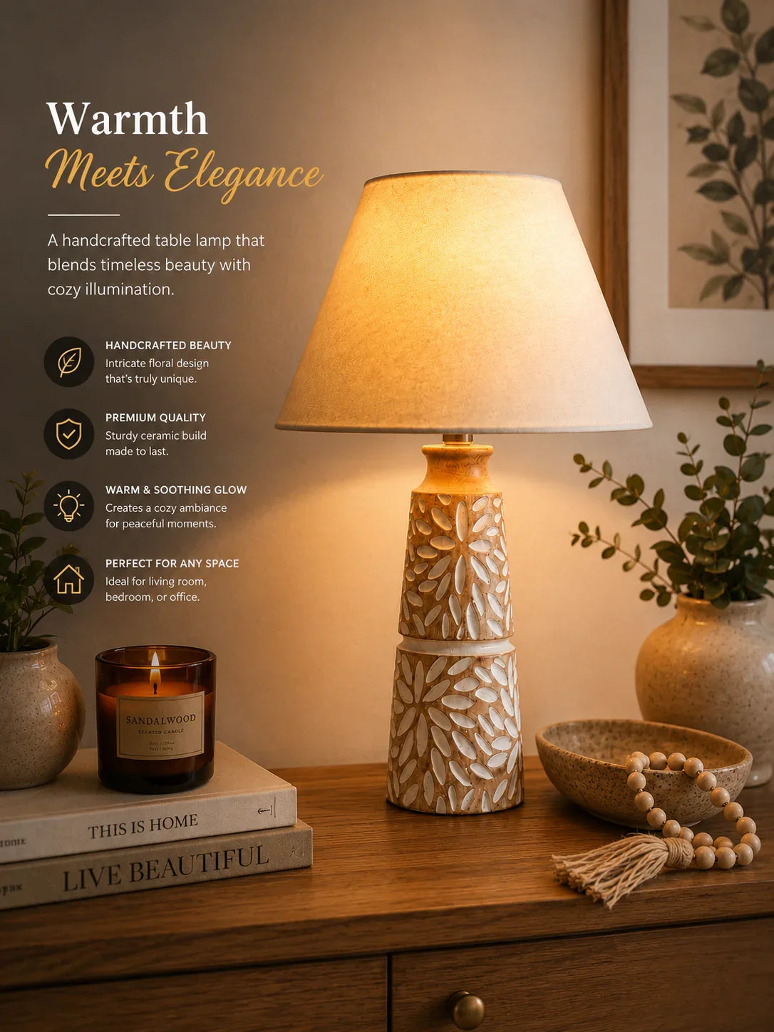 Wooden Table Lamp with Fabric  for the living room  By Reggal Decors