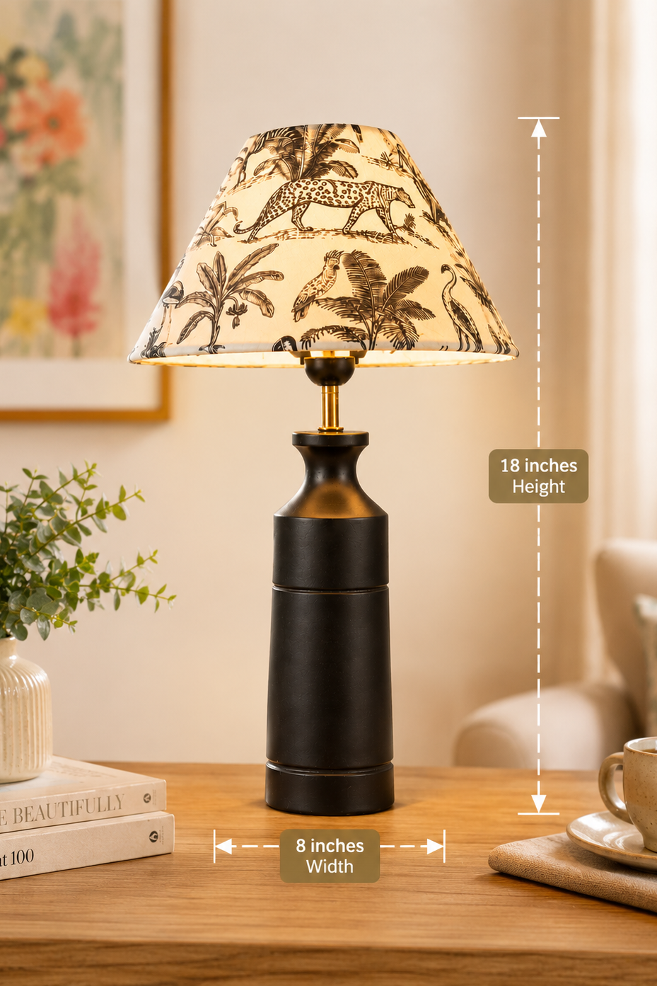 Wooden lamp with fabric shade