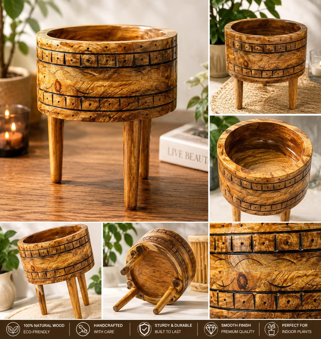 Wooden planter with stand for homes and decoration  By Reggal Decors