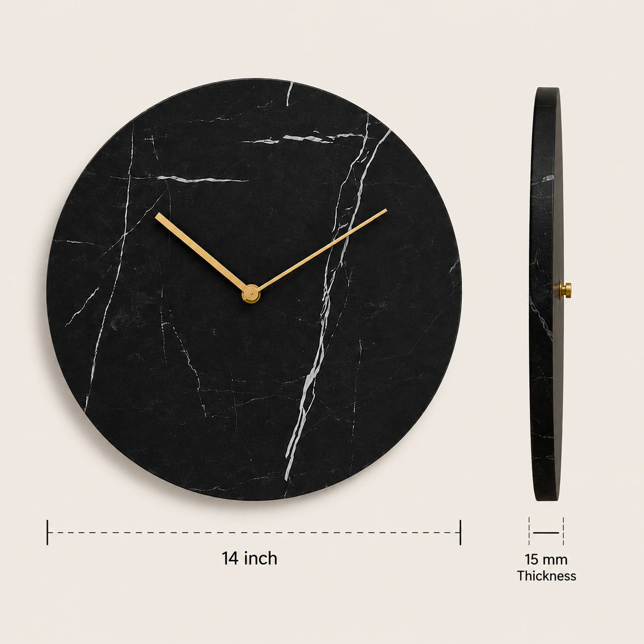 Affordable black marble wall clock for modern living room decor