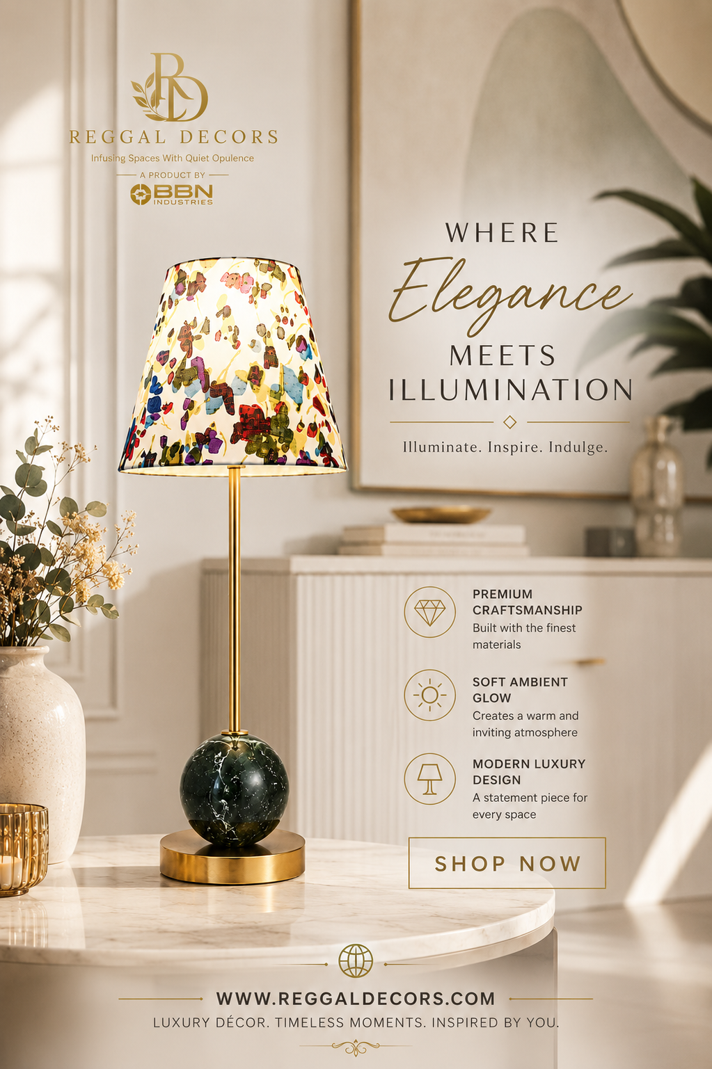 Green Marble Table Lamp with Designer Fabric Shade for living room  By Reggal Decors