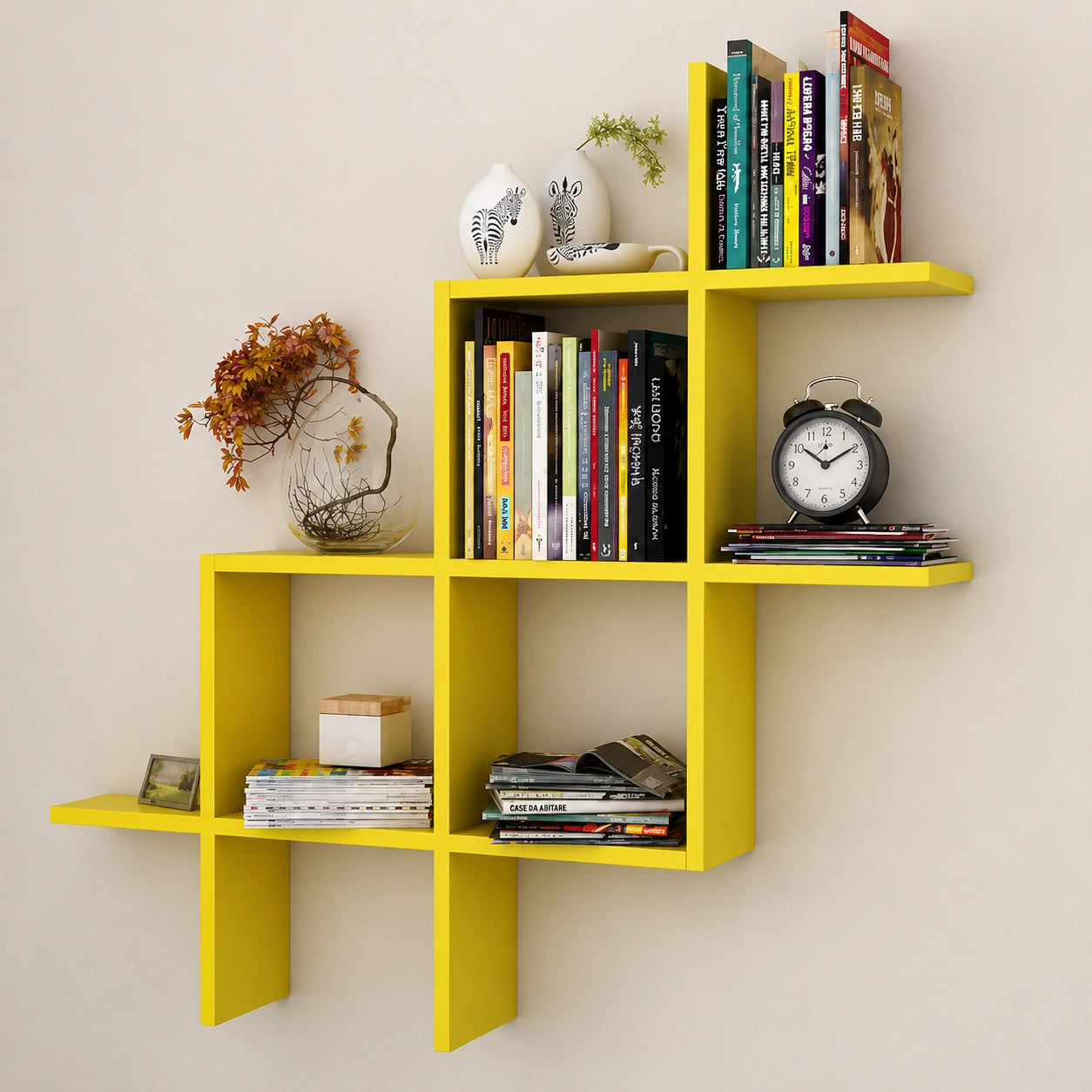 Modern geometric wooden wall shelf for home décor