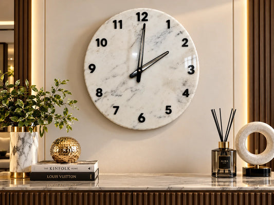 Premium white marble wall clock for elegant home and office decor
