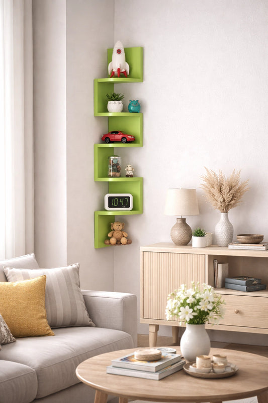 S-shaped wooden wall shelf for bedroom wall décor
