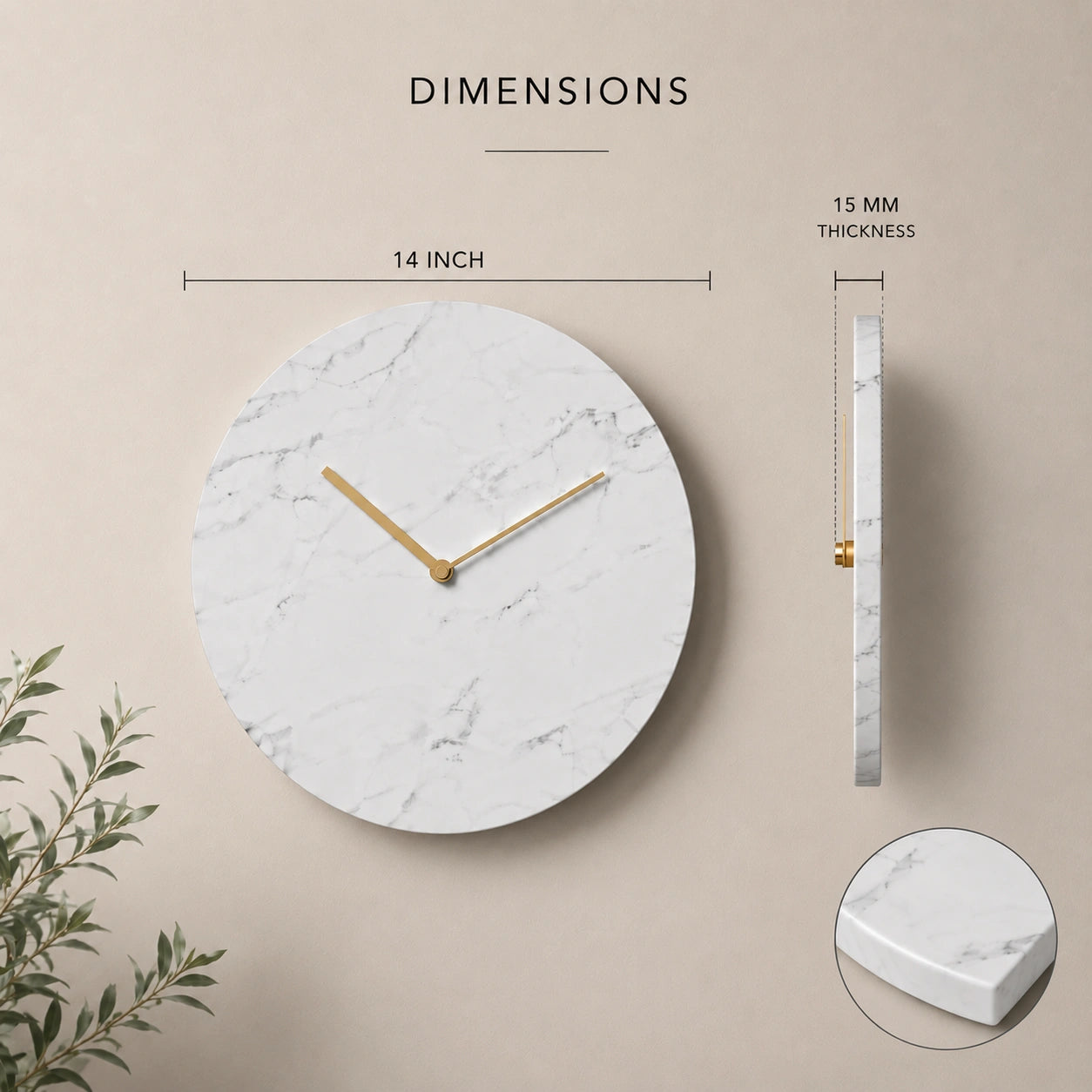 White Marble Wall Clock for Home Decor
