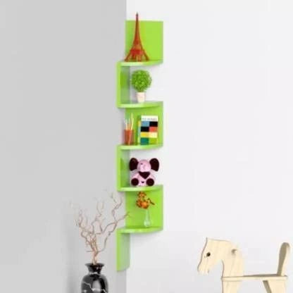 Zig zag wall mounted wooden display shelf for books and décor