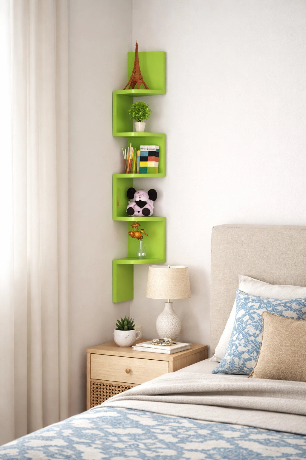 Modern zig zag wooden wall shelf for home décor